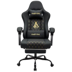 Andyou Gaming Ergonomic Chair Racing PC Chair, PU Leather, Load 150 kg, Black