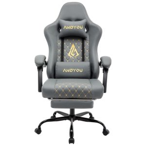 Andyou Gaming Ergonomic Chair Racing PC Chair, PU Leather, Load 150 kg, Gray