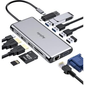 Aglaia AG-H12 12-in-1 USB-C Dock Triple Display, HDMI/VGA, Ethernet, 100W PD, USB & SD/TF