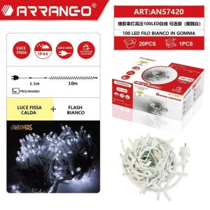 Arrango AN57420 100-LED Warm White + White Flash String Lights, 10 m Lit Length + 1.5 m Lead, White Rubber Cable, Extendable, IP44, 220&ndash;240 V Fixed-Light