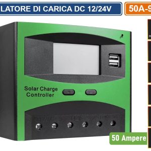 PWM Solar Charge Controller 50A (12/24/48V, LCD) 3-stage PWM charging, real-time charge/discharge current readout and configurable load working modes