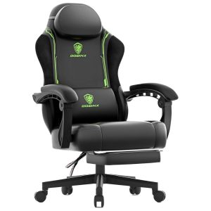 Dowinx Ergonomic Gaming Chair PU Leather with Massage Lumbar Support Green