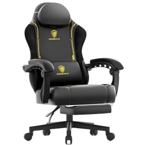 Dowinx Ergonomic Gaming Chair PU Leather with Massage Lumbar Support, Yellow