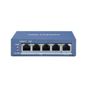 HIKVISION DS-3E0505P-E Unmanaged Network Switch with 4 Gigabit PoE Ports, 1 Gigabit Uplink, 802.3af/at Compliance, 60W PoE Power