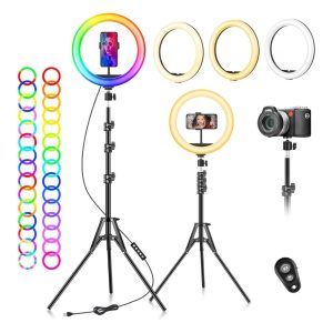 Ring Light Professional Selfie 10 Inches, LED Lamp with Phone, 40 RGB Lighting Modes