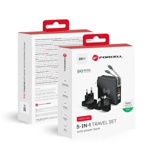 Forcell F-Energy 20W 5in1 Charger USB-C/lightning cable + Power Bank 10000 mAh + Wireless Charging 15W, Black