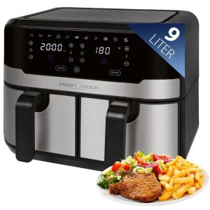 ProfiCook Double Chamber Hot Air Fryer, 9 Litres, 9 Programmes, 2400 Watt