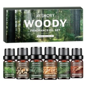 AESHORY Wooden Essential Oils for Diffusers, 6 x 10 ml