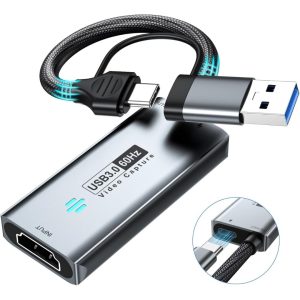 Papeaso USB 3.0 HDMI to USB-A/C Video Capture Card with PD, 1440P 30fps & 1080P 60fps