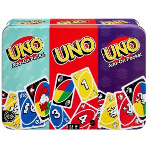 Mattel Games UNO the classic card game with 2 Add-On Packs and in a collectible tin