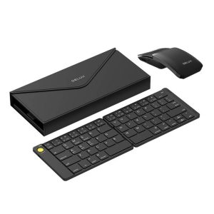 Delux Folding Wireless Keyboard and Mouse Set, Black