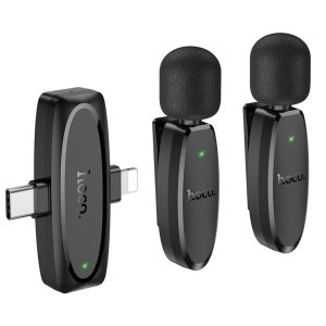 HOCO 2 x lavalier wireless microphone Lightning / USB-C Black