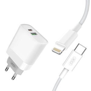 1m Cable USB-C to Lightning + 20W PD Power Adapter EU Plug Charger, White