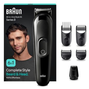 Braun Electric Beard and Hair Trimmer, Men's Beard 6-in-1, Black