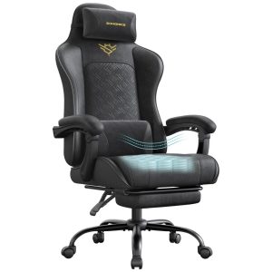 SONGMICS Gaming Chair Spring Seat, Footrest, Armrests with Synchronized Mechanism Black