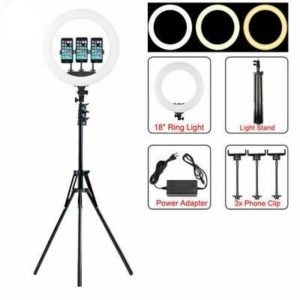 Andowl 18" LED Ring Fill Light with High Tripod, 3  Phone Holders.3 Light modes