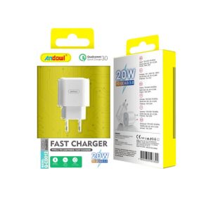 Andowl Charger Without Cable with USB-C Port 20W Power Delivery / Quick Charge 3.0 / 4.0