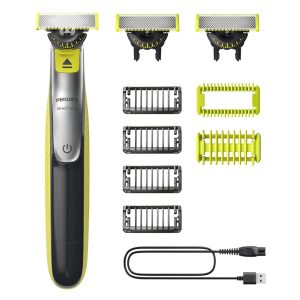 Philips OneBlade 360 Authentic Electric Beard Trimmer for Face and Body, Razor and Body Brush, 3x 360 Blades