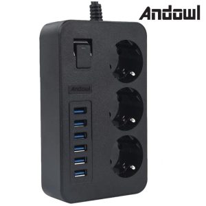 Andowl AC power strip with multi layer smart home extension cable socket 6 USB port 3.1A