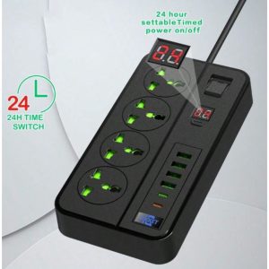 Andowl Smart Timing USB Power Strip, Multi-Function 13A UK Plug Socket 230V