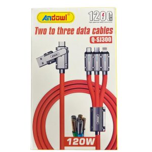 Andowl 3-in-1 multi-USB cable USB-A / Type-C /  Micro-USB 120W, Blue or Red cable