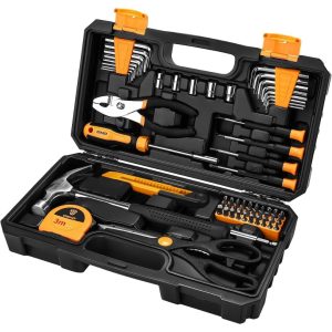 DEKO TZ62 Tool Set General Household Hand Tool Kit with Plastic Tool Box Case