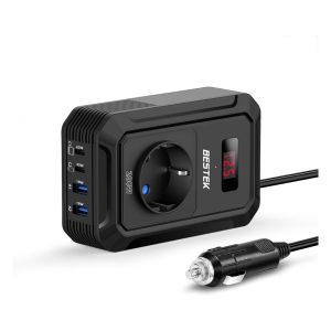 BESTEK 200W Inverter 12 V 220 V 230 V 240 V Pure Wave, Car Inverter with AC 2 USB-C Sockets (65 W and 30 W) 2 USB-QC (18 W)