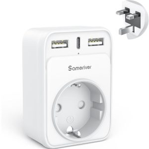 Plug Travel Adapter UK with 2 USB 1USB C (3A),  Socket Adapter Type G