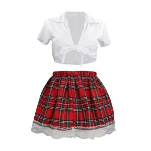 Schoolgirl Costume S/M Red/White