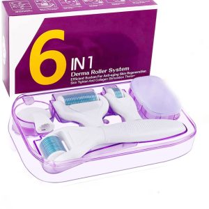 Winpok Dermaroller, 6 in 1 Derma Roller Kit, 12/300 / 720/1200 Needles, Professional Skin Care Beauty, Anti-Aging & Stretch Mark Tool Set (Blue)